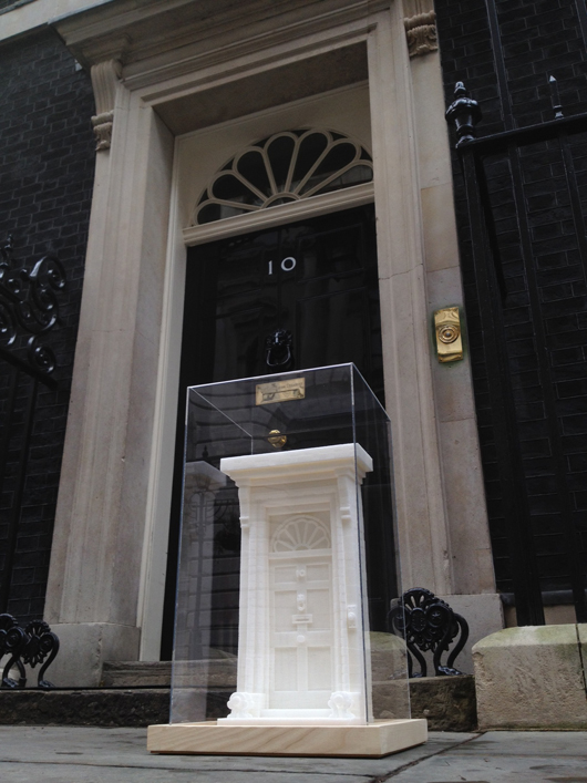 One lump or a hundred and twenty-two? This miniature sculpture of the British Prime Minister's official London residence — No. 10, Downing Street — by British artist Brendan Jamison is part of an exhibition of British craft and design currently on display at No. 10. Image courtesy of Brendan Jamison.